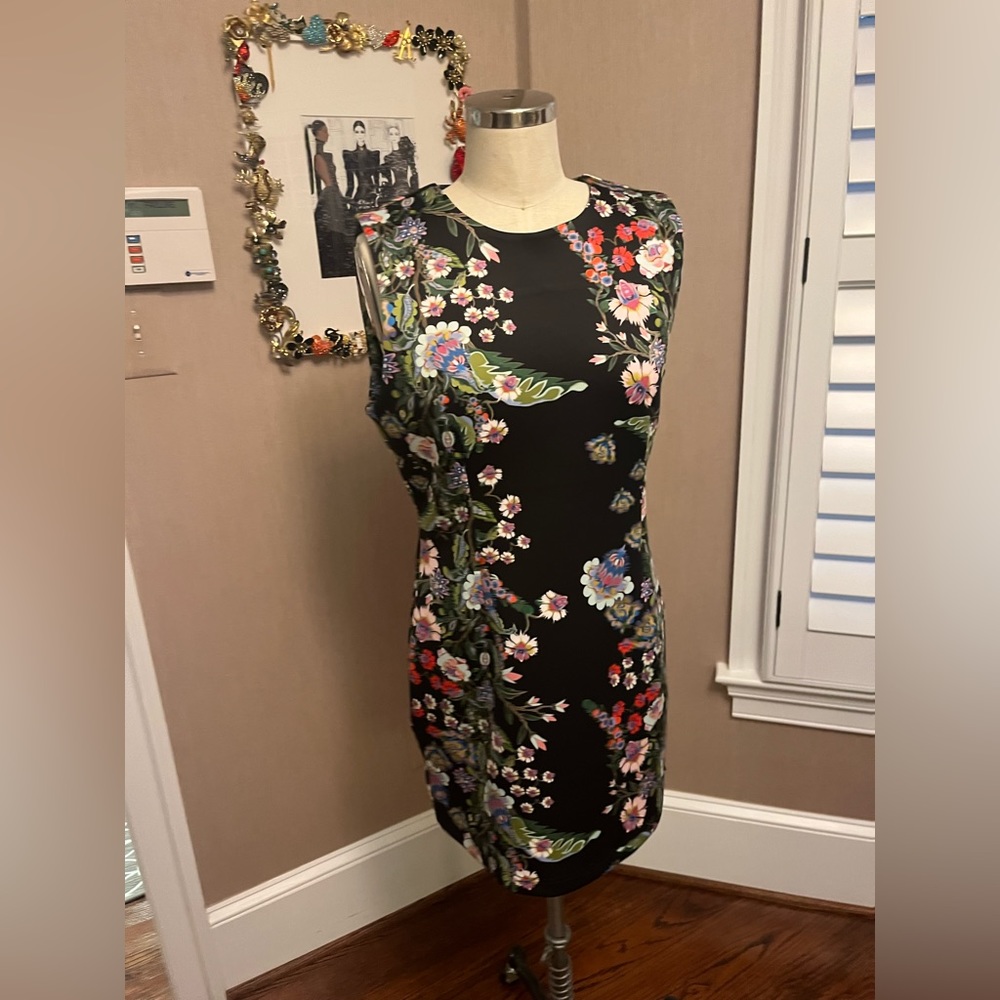 Cynthia Rowley black dress with flowers.
